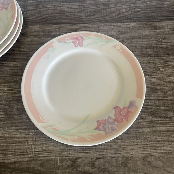 Vintage Fine Porcelain China Set Of 4 White Pink Band With Flowers Plates 7.5” - Picture 2 of 6